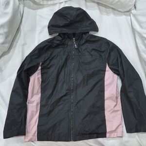 Junior Girl's Black and Pink Rain Coat Snow Jacket Size Medium